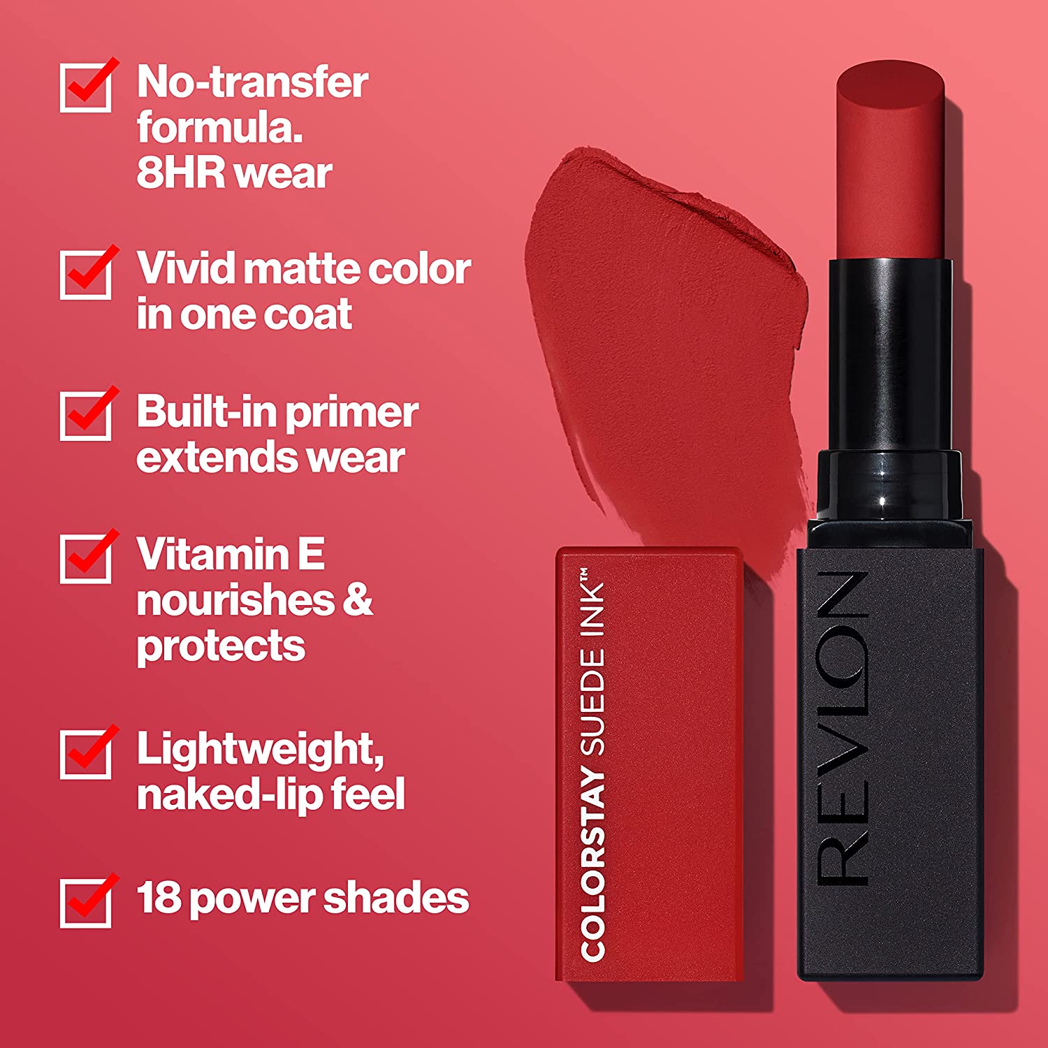 REVLON Lipstick, ColorStay Suede Ink, Built-in Primer, Infused with Vitamin E, Waterproof, Smudgeproof, Matte Color, 001 Gut Instinct (Pack of 1) - Image 2